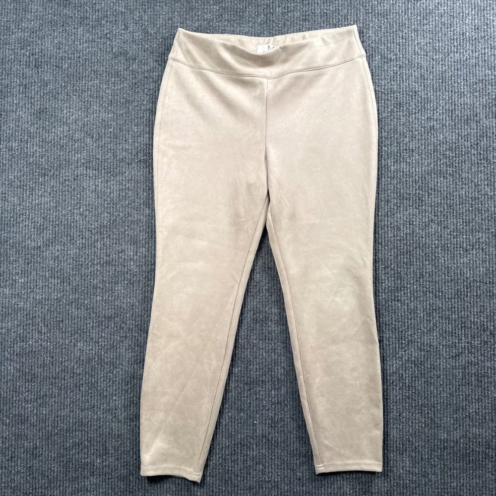 Faux Suede Leggings Womens L‎ Beige Skinny Pull On Pants Magaschoni Quiet Luxury